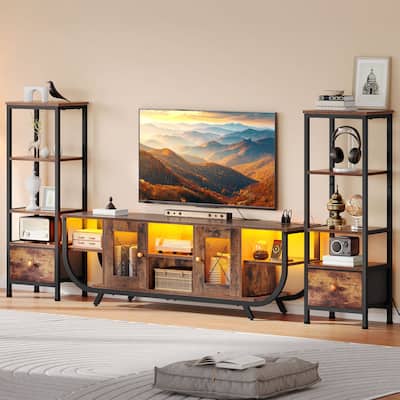 Moasis 3-Piece Wall Unit Entertainment Center Set with Bookshelf and 2 Drawers