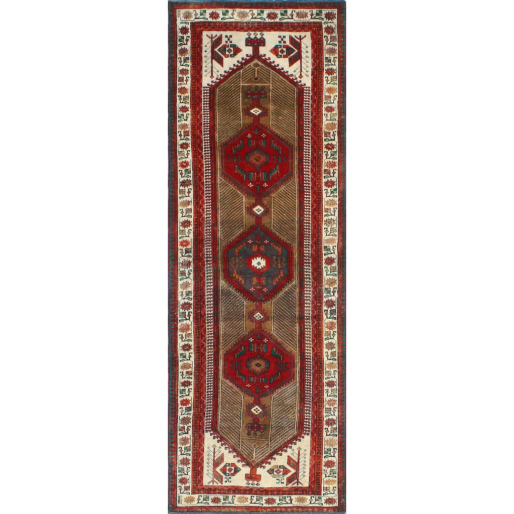 Fine Vintage Distressed Jaycee Brown/Red Runner - 3'6" x 10'5"