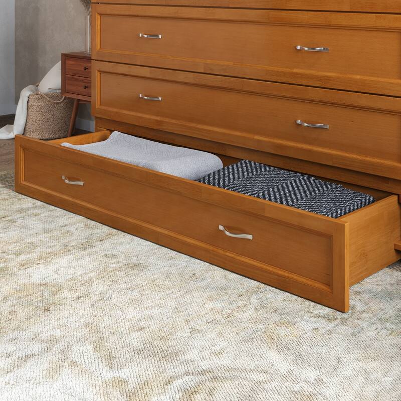 Northfield Queen Murphy Bed Chest with 6" Mattress, Storage Drawer & Built-In Charger in Light Toffee
