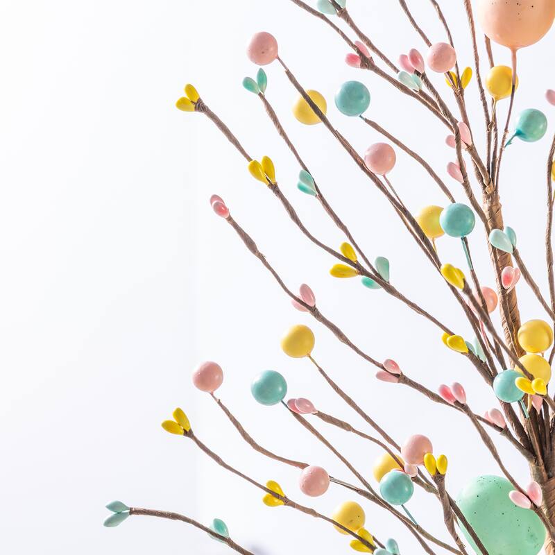 Glitzhome 28"H Set of 2 Easter Eggs Lavender Berries Leaves Picks