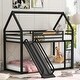 preview thumbnail 1 of 9, Black Twin over Twin Metal House Bunk Bed with Slide Black