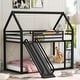 preview thumbnail 1 of 20, Twin over Twin Bunk Bed with Ladder and Slide, Black Metal Frame with High Guardrails, Playhouse Design for Fun and Safe Sleep Black