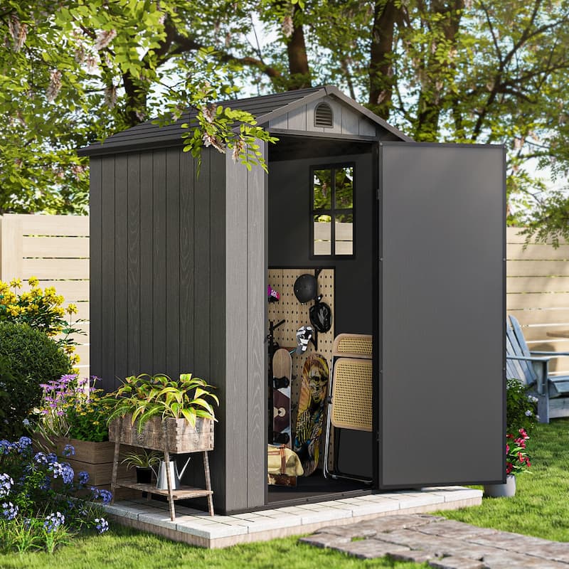 Patiowell 4' x 4' & 4' x 6' & 4' x 8' Plastic Outdoor Storage Shed, Resin Shed with Floor and Window for Patio Furniture,Tools