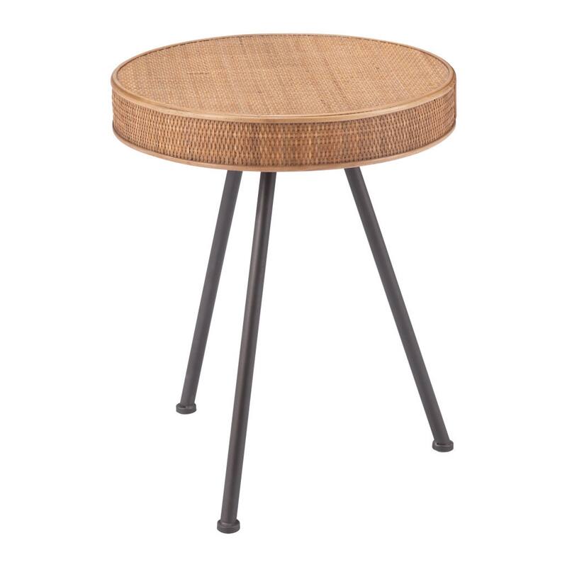 HomeRoots 23" Natural and Gray Rattan and Steel Round End Table - 19' X '23.2' X '19