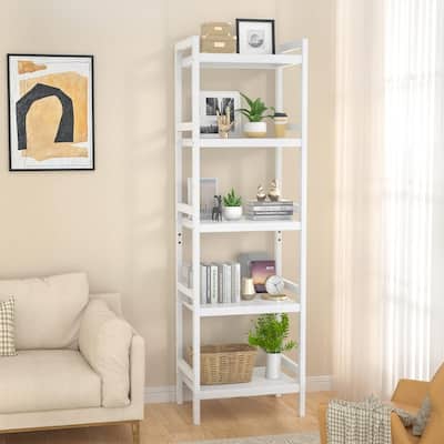 Free Standing Bamboo Bookshelf Organizer,Thick Bookcase Storage Shelving,Rust Resistance,Easy Assemble