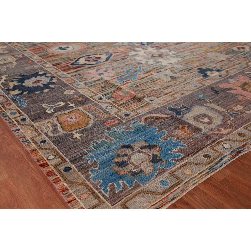 Hand Knotted Oriental 100% Wool Carpet Transitional Floral Multi-Colored Oushak Area Rug - 11' 5'' X 8' 10''