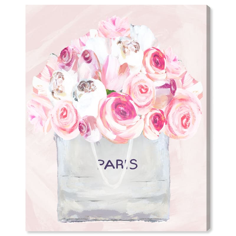 Wynwood Studio Canvas Floral and Botanical Rose Wow Bouquet in Bag Pink and Modern & Contemporary Wall Art Canvas Print