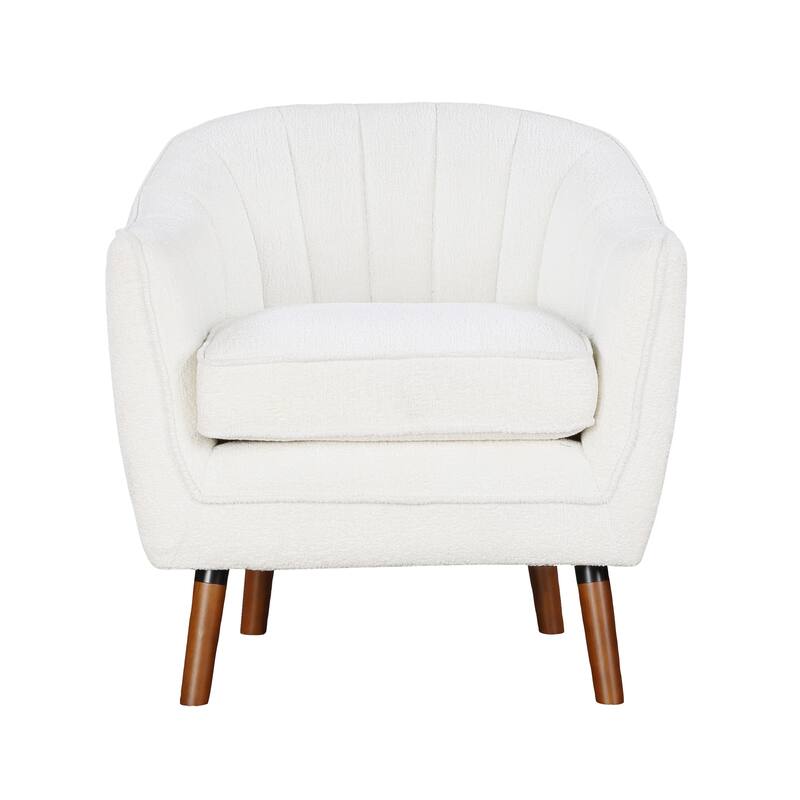 White Textured Fabric Upholstered Mid-Century Modern Accent Chair - White