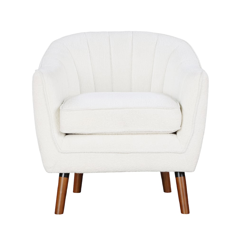 White Textured Fabric Upholstered Mid-Century Modern Accent Chair