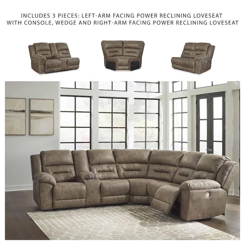 Signature Design by Ashley Ravenel Brown 3-Piece Power Reclining Sectional - 106"W x 93"D x 43"H