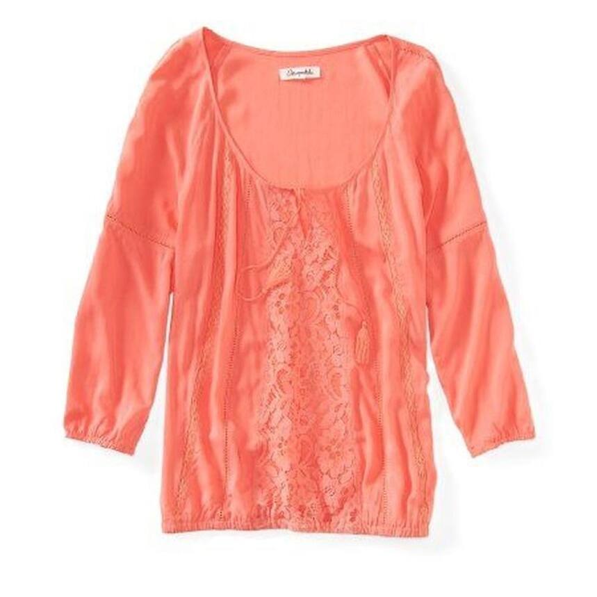 Aeropostale Womens Lace Peasant Blouse