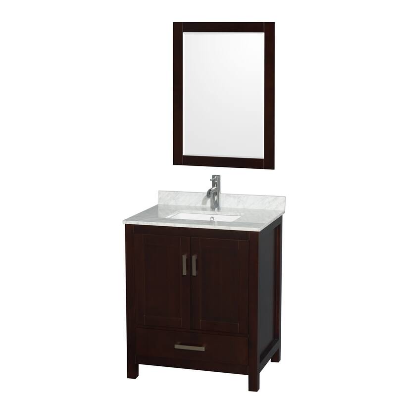 Wyndham Collection WCS141430SUNSM24 Sheffield 30" Free Standing Single - Espresso / White Carrara Marble Top / Brushed - Espresso Finish