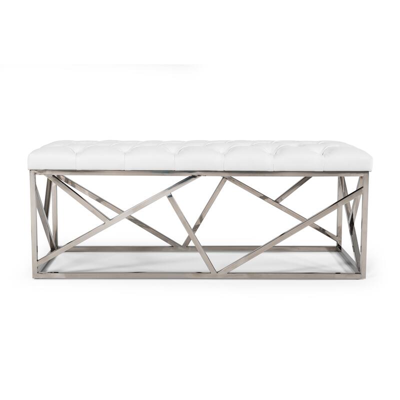 Modrest Lindsey Modern White Leatherette & Stainless Steel Bench