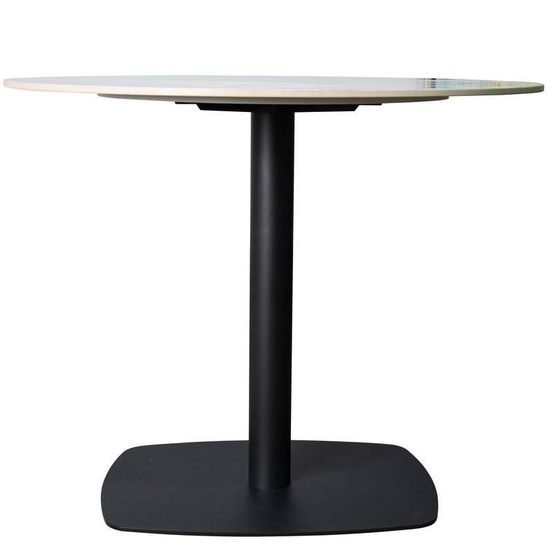 Vail Round Dining Table 27 in. Sintered Stone Tabletop in Black Stainless Steel Square Pedestal Base for Kitchen and Dining Room