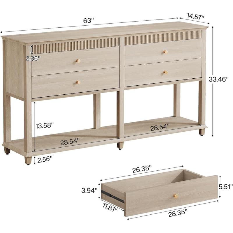63 Inch Farmhouse Sideboard Buffet Cabinet with Storage and 2 Drawers - 63" W × 14.6" D × 33.5" H