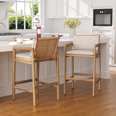 Christopher Knight Home - Marcella Outdoor Elegance Acacia Wood Barstool Set with Wicker Detail and Cushions