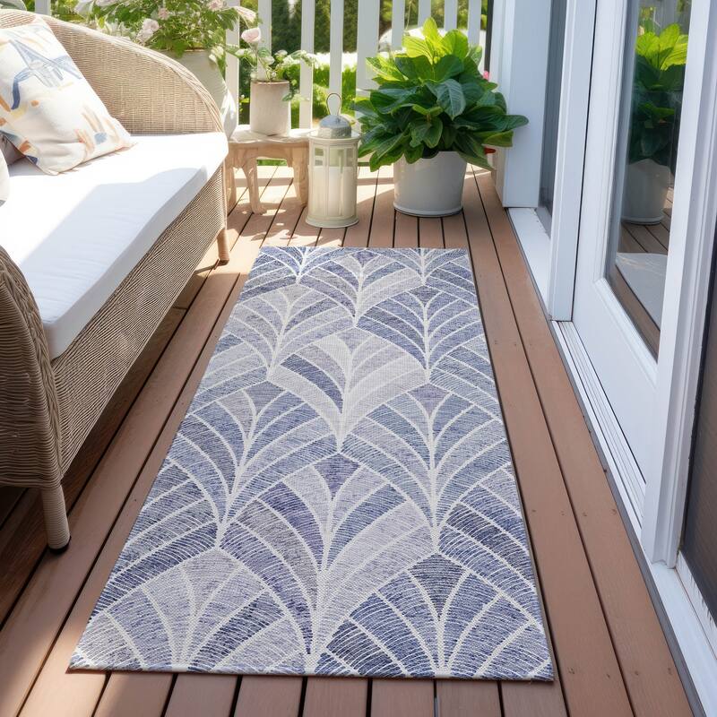 Machine Washable Indoor/ Outdoor Chantille Modern Mosaic Rug - Denim - 2'3" x 7'6"