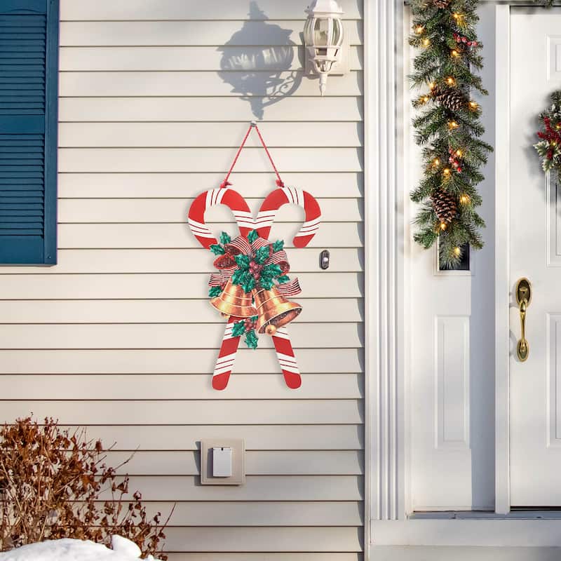 Glitzhome 20"H Wooden Christmas Candy Cane Wall Hanging Decor
