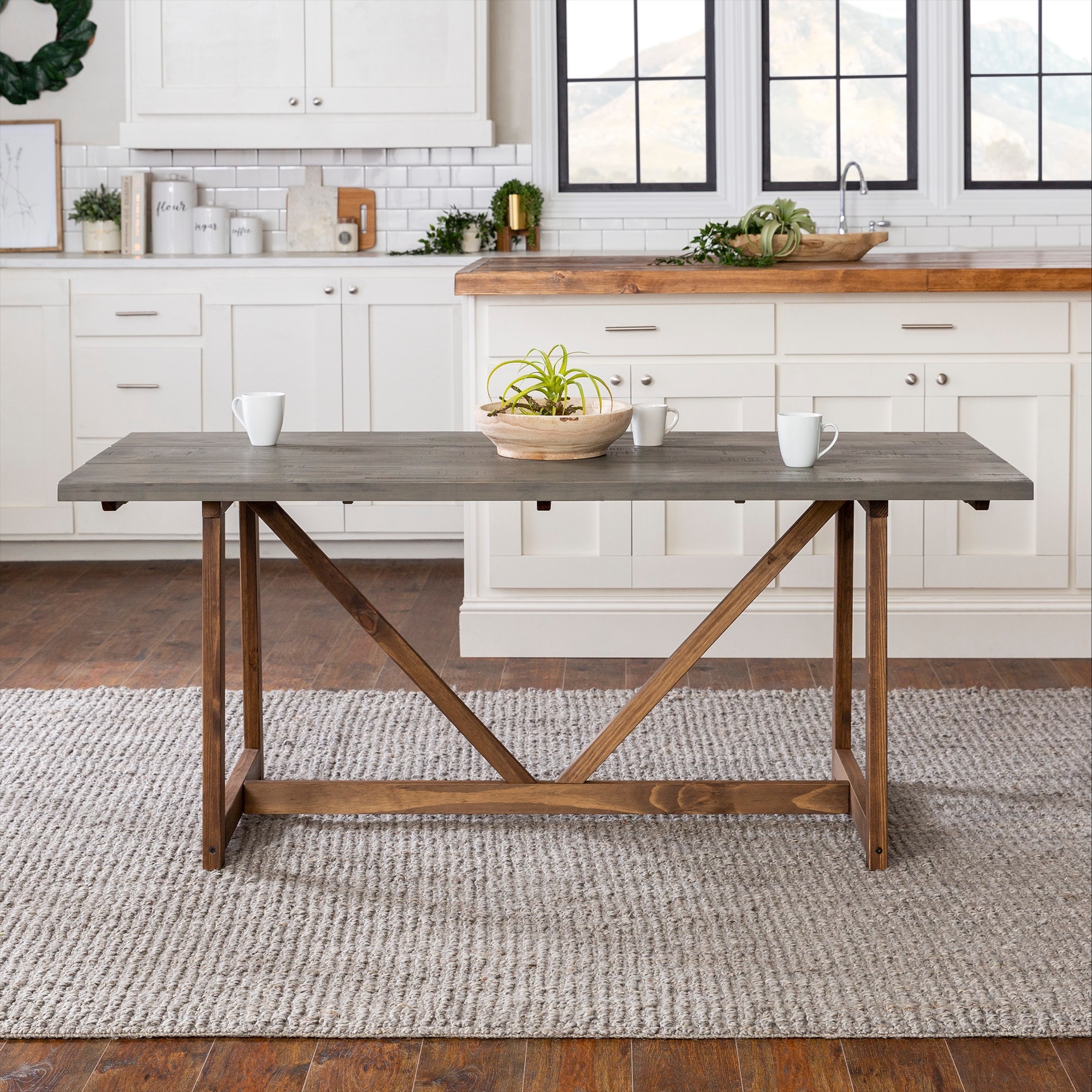 Walker Edison Solid Wood 72-inch Farmhouse Trestle Dining Table