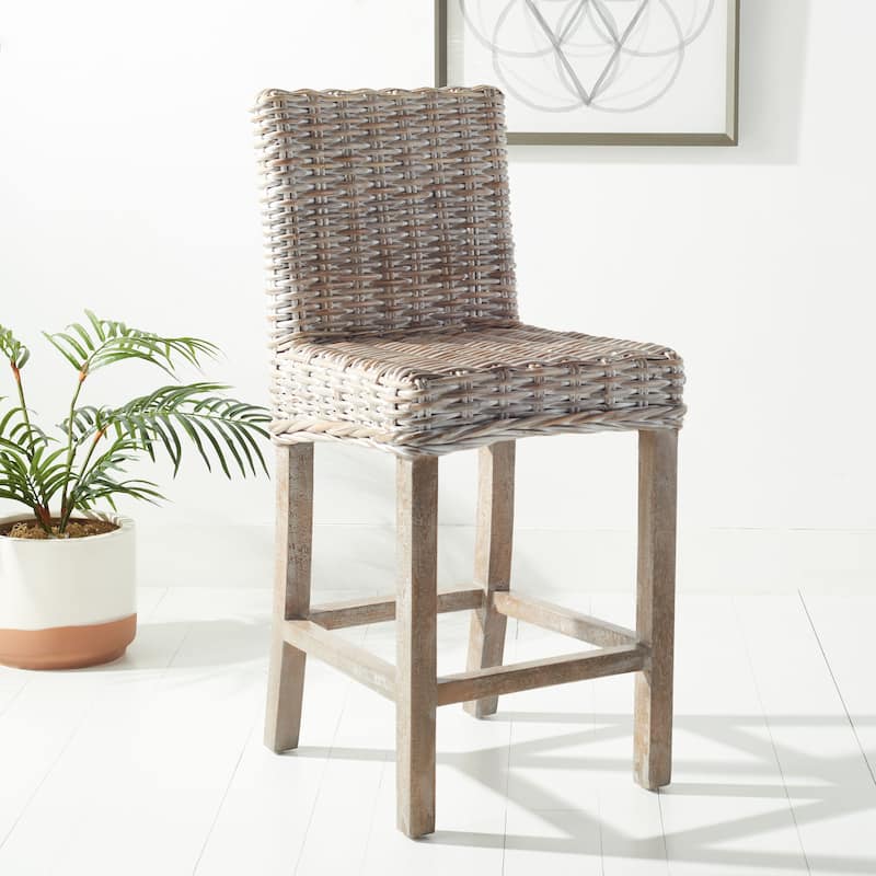 SAFAVIEH Nazmije Rattan 24-inch Counter Stool - 20Wx19Dx37H - Grey White Wash/Grey White Wash