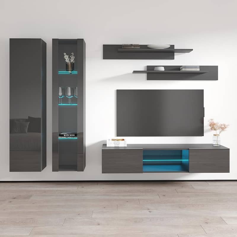 Fly A 33TV Wall Mounted Floating Modern Entertainment Center - A4 - Gray