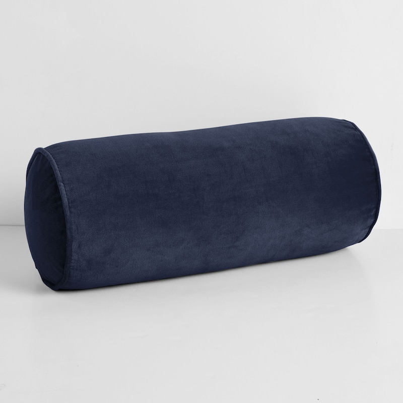 Sorra Home Solid Velvet Indoor Corded Bolster Pillow Single - 20 in W x 8 in H x 8 in D - Navy