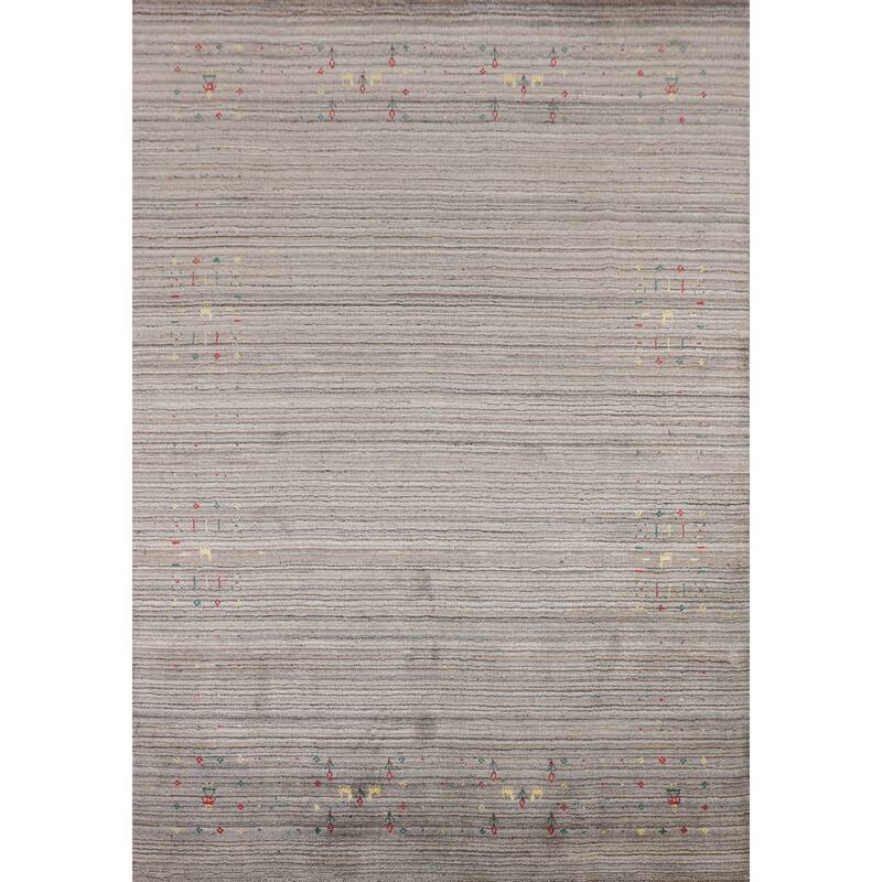 Striped Tribal Gabbeh Area Rug Hand-Knotted Multi-Color Wool Carpet - 6'1"x 7'11"