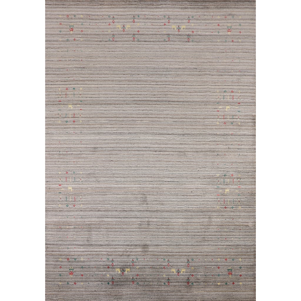 Striped Tribal Gabbeh Area Rug Hand-Knotted Multi-Color Wool Carpet - 6'1"x 7'11"