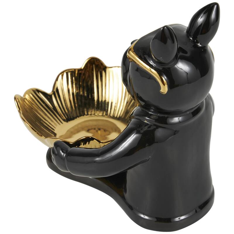 Ceramic Bulldog Decorative Sculpture with Gold Accents - Black or White - Roche River Decor