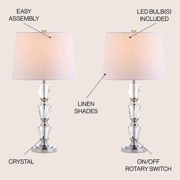 dimension image slide 1 of 2, Aubrey 27" Crystal LED Table Lamp, Clear (Set of 2) by JONATHAN Y