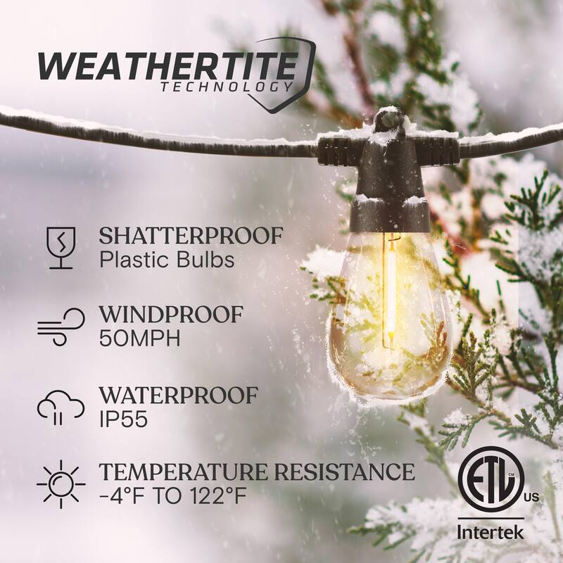 Brightech Ambience Pro 15-Light 48 ft. 4-Watt Indoor/Outdoor Solar Powered LED 3000K Soft White Edison Style String -Light