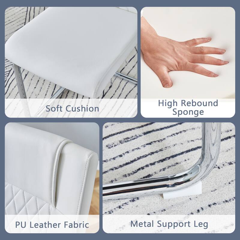 Roomfitters 5/7pcs Marble Pattern Dining Table Set with Stainless Butterfly Legs and PU Upholstered Chairs, White