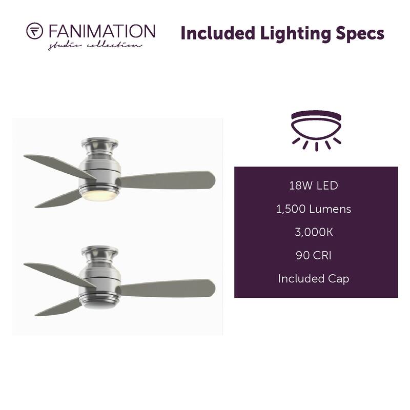 Fanimation Studio Collection Level 44 inch Brushed Nickel Ceiling Fan with LED Light and Wall Control