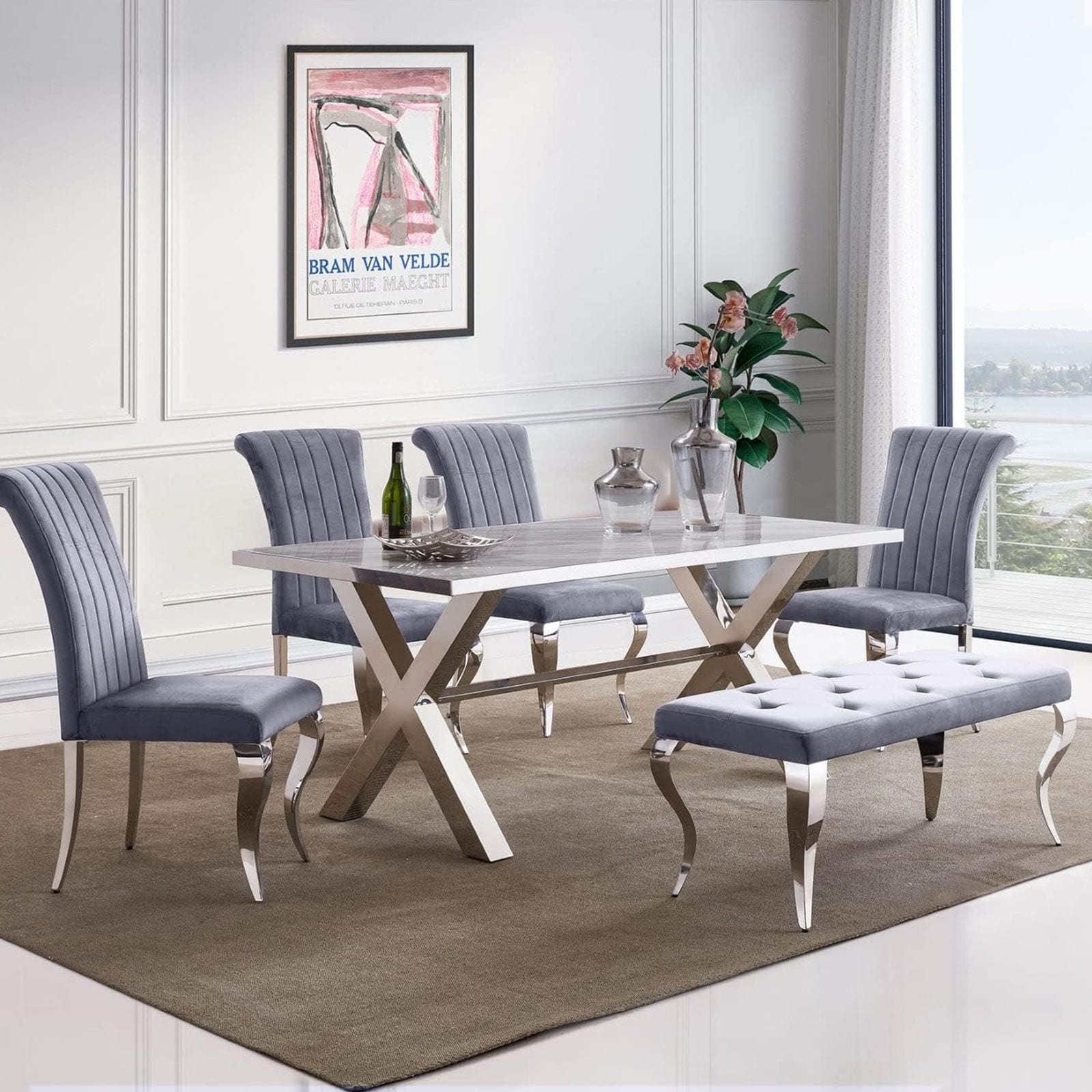 Tufted Grey Table Bench Dining Table With Bench Luxury Velvet