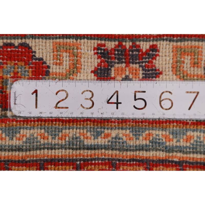 Geometric Kazak Foyer Rug Hand-Knotted Traditional Wool Carpet - 2'7"x 4'5"