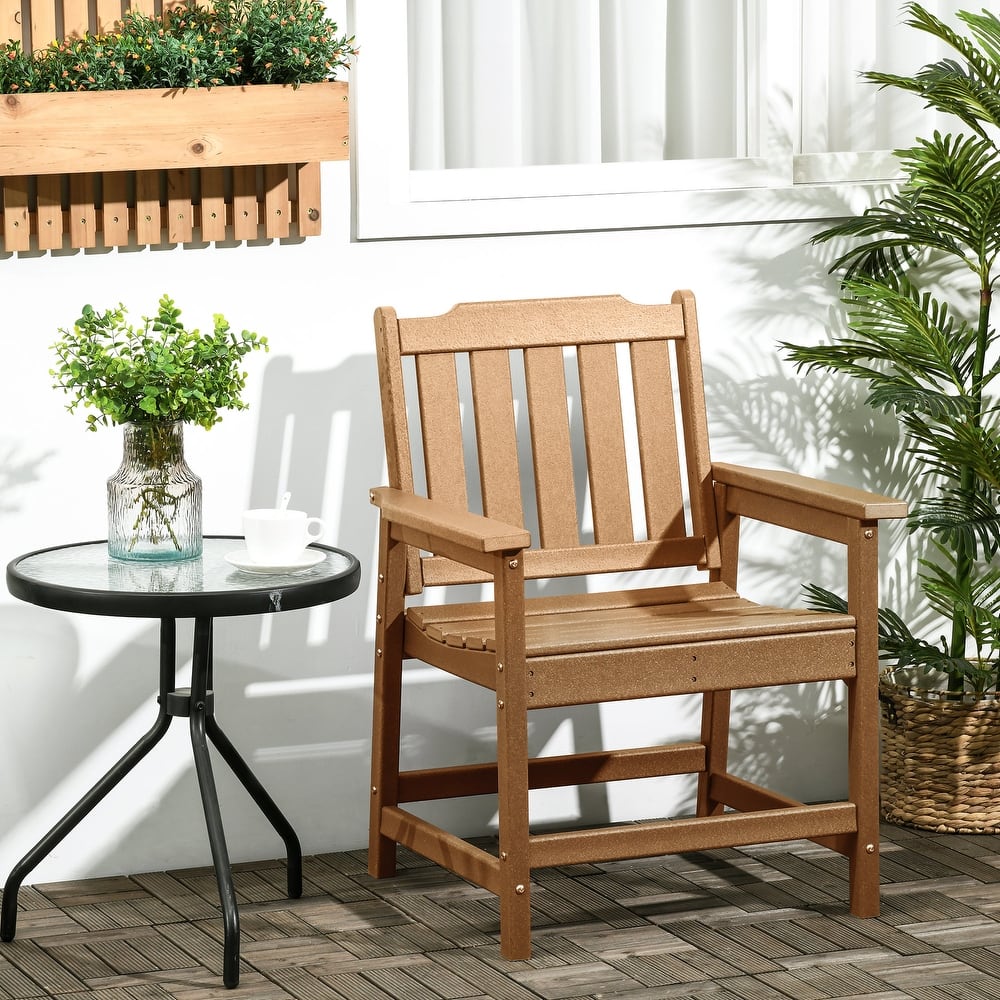 Outsunny Plastic Patio Chairs, Outdoor Dining Chair with Armrests and Slatted Back, Outdoor Armchair for Lawn