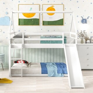 Elegant Twin Size Bunk House Bed with Convertible Slide and Ladder ...