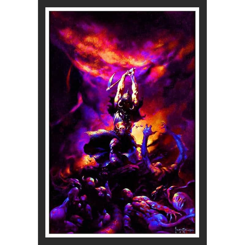 Death Dealer 2 Fantasy art poster Frank Frazetta Non Flock Blacklight Framed Poster - 24 x 36 Inch
