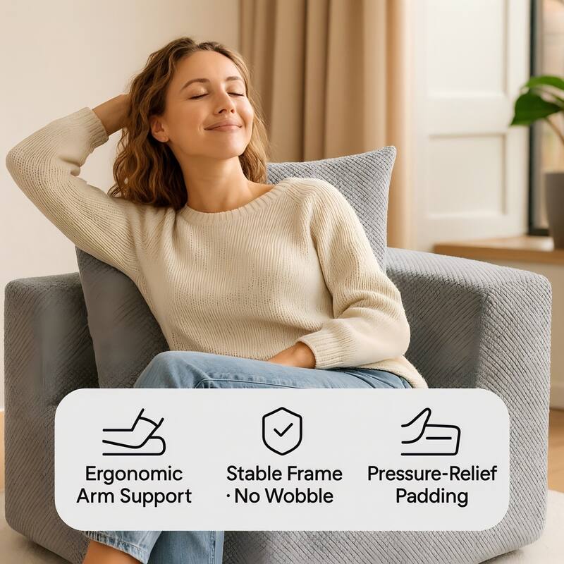 111" Oversized Modular Deep-Seat All-Foam Sectional Sofa in Soft Textured Chenille, 3-Piece Low-Profile Couch for Living Room