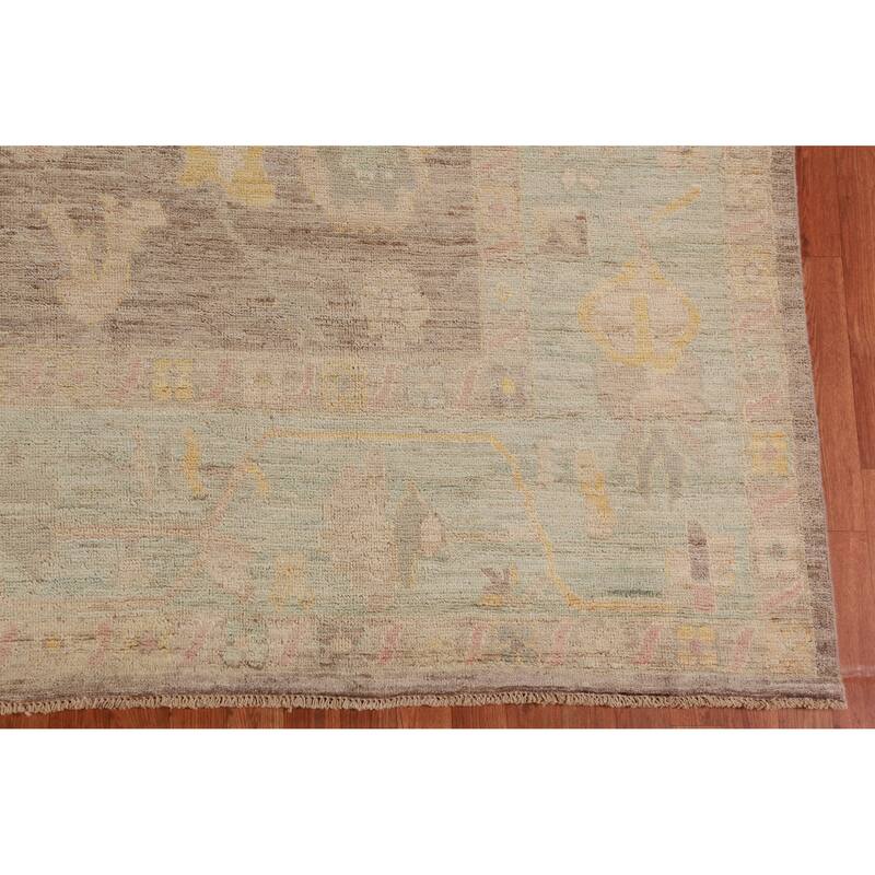 Hand Knotted Oriental 100% Wool Carpet Transitional All-Over Brown Oushak Area Rug - 13' 5'' X 9' 11''