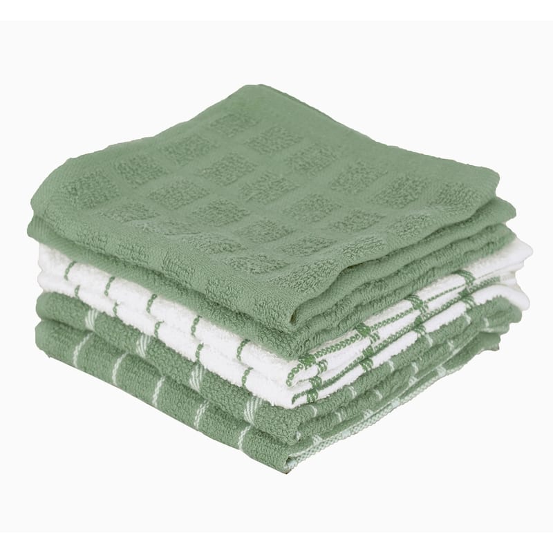 Terry Check Kitchen Towel, 6-Pack - Juniper