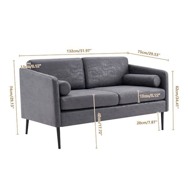 dimension image slide 0 of 2, Modern Sofa With Pillow, Two-Seater Chair with Solid wood legs