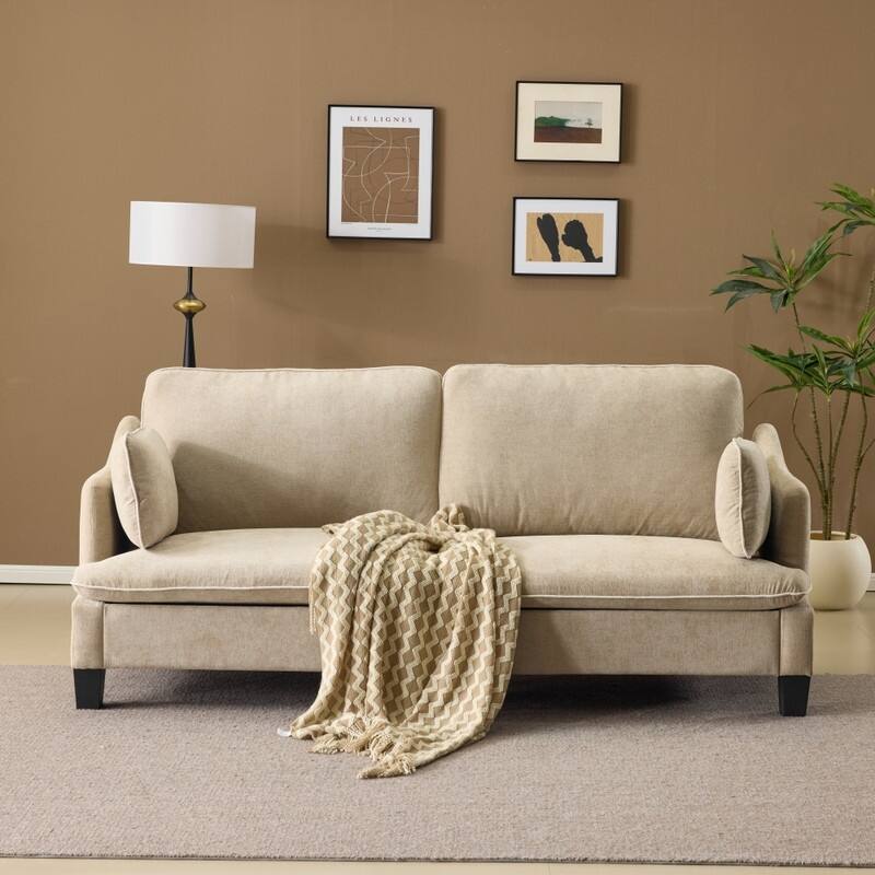 Transitional Loveseat Piped T-Cushions & Linen Blend
