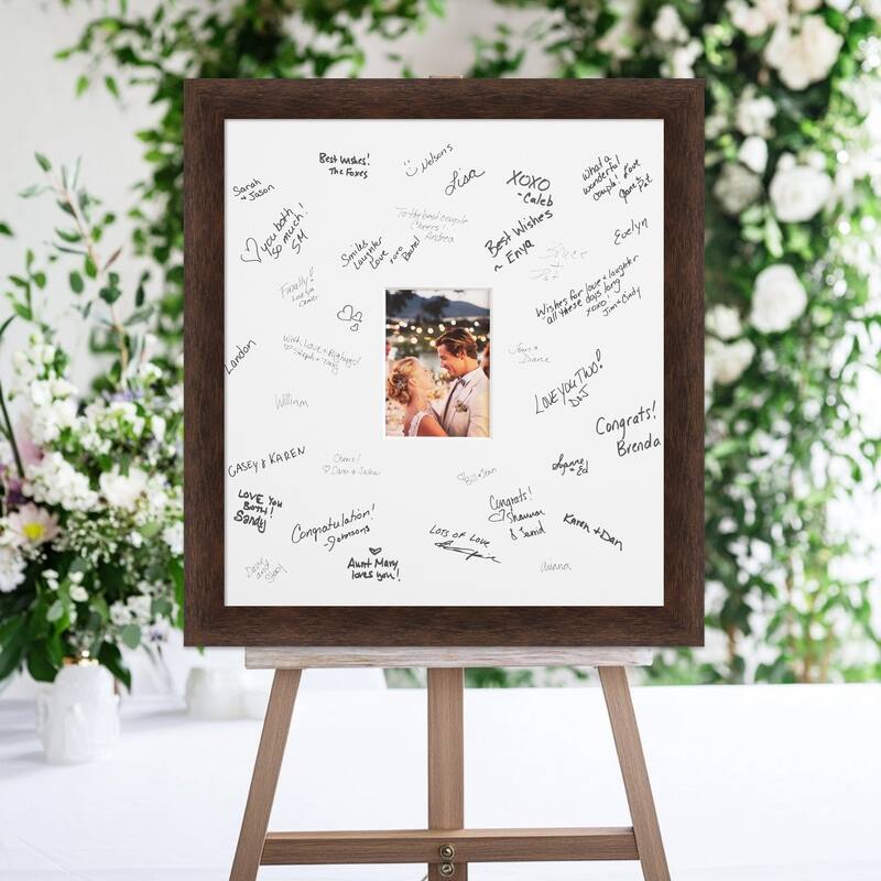 Warm Signature Mat Picture Frame - Autograph Photo Frame Guest Book Alternative for Weddings, Graduations, or Retirement - 5x7