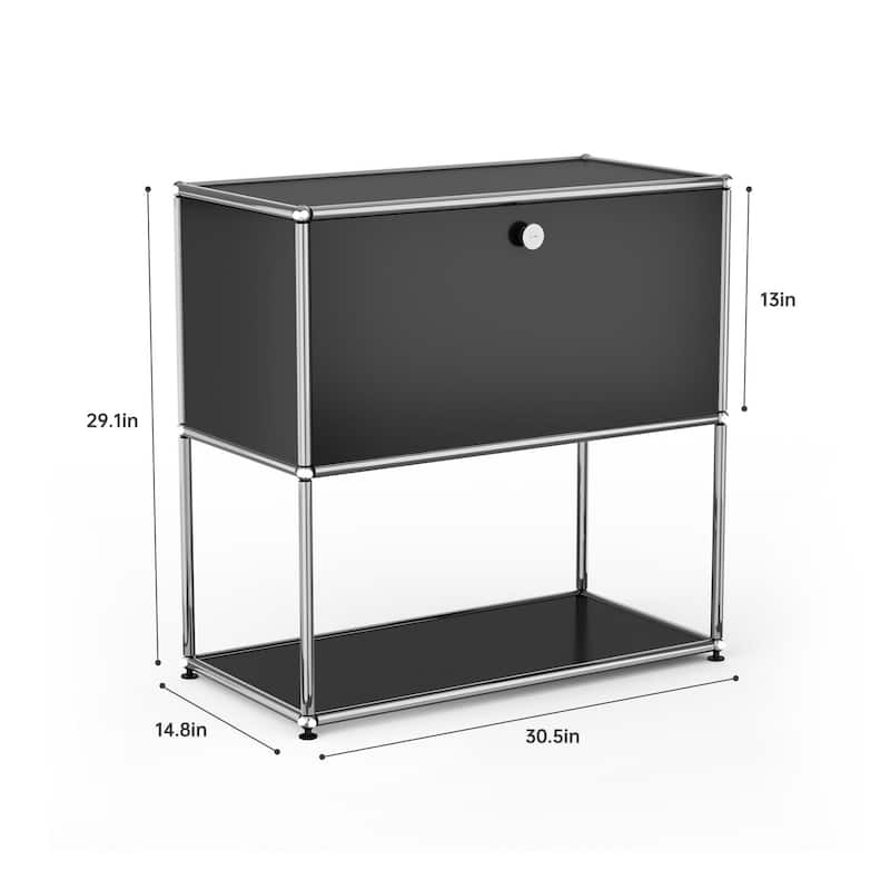 Modern Storage Cabinet Metal Organizer for Living Room and Home Office - Black 2 layer 1 door