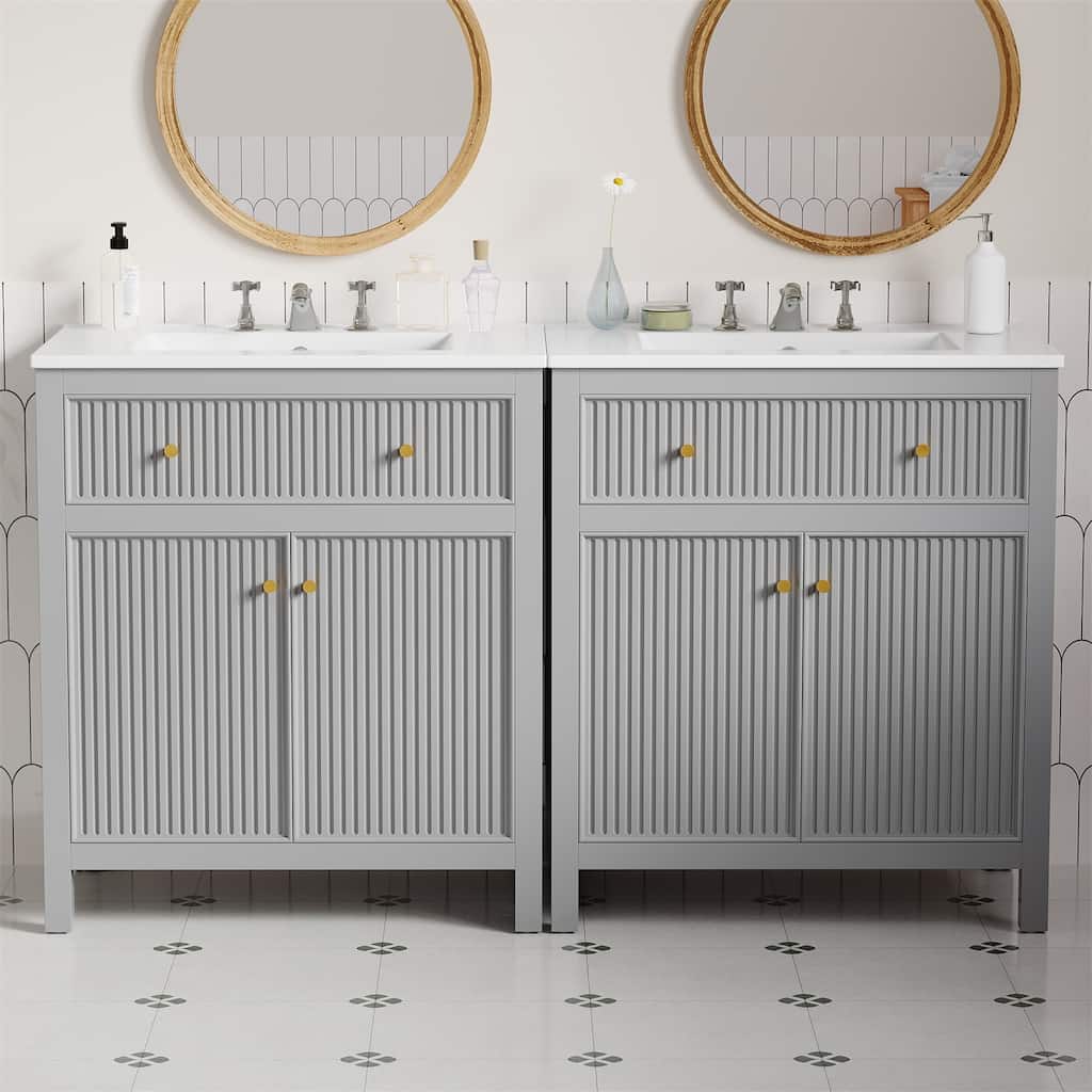 60" Bathroom Vanity Set with Ceramic Sink (Separate) and Soft Closing Doors