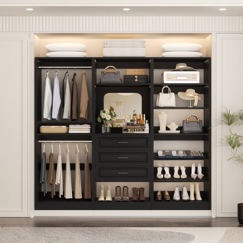 Cimly Set of 3 Freestanding Closet System with Drawers, Adjustable Closet Organizer with Hanging Rods and Shoe Racks