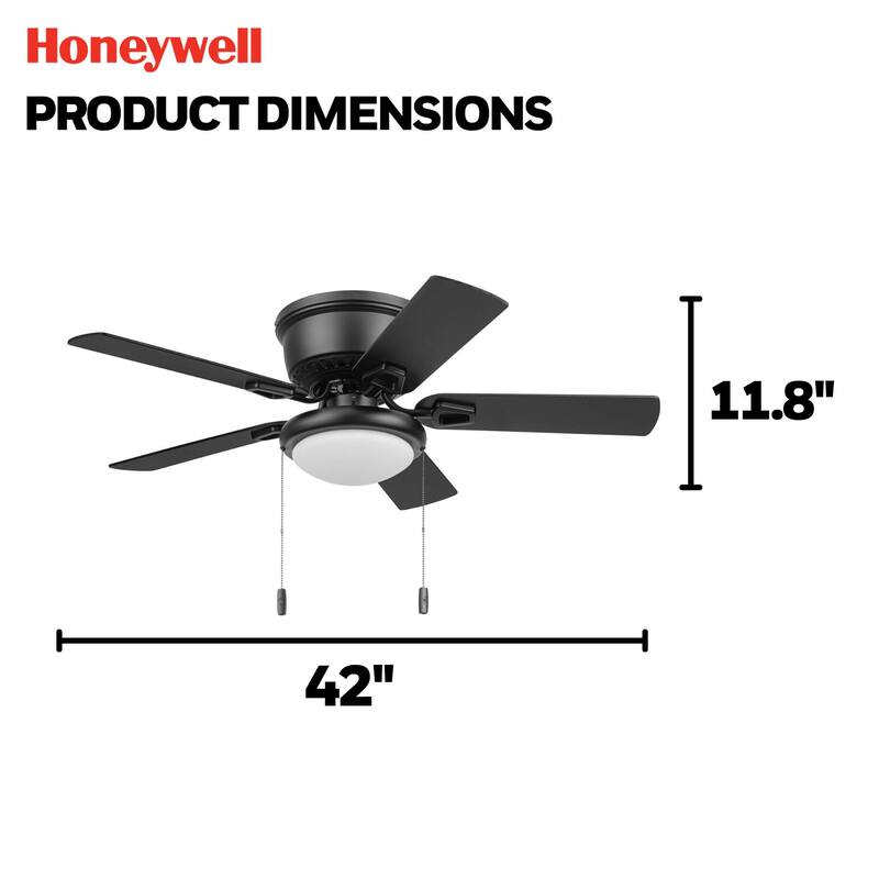 Honeywell 42" Braystone Indoor Matte Black Ceiling Fan with Light & Pull Chain - 42 Inches