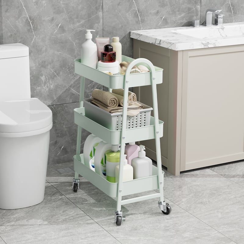 Versatile 3-Tier Rolling Storage Cart - Locking Wheels, Heavy Duty Metal Frame for Home & Office Organization
