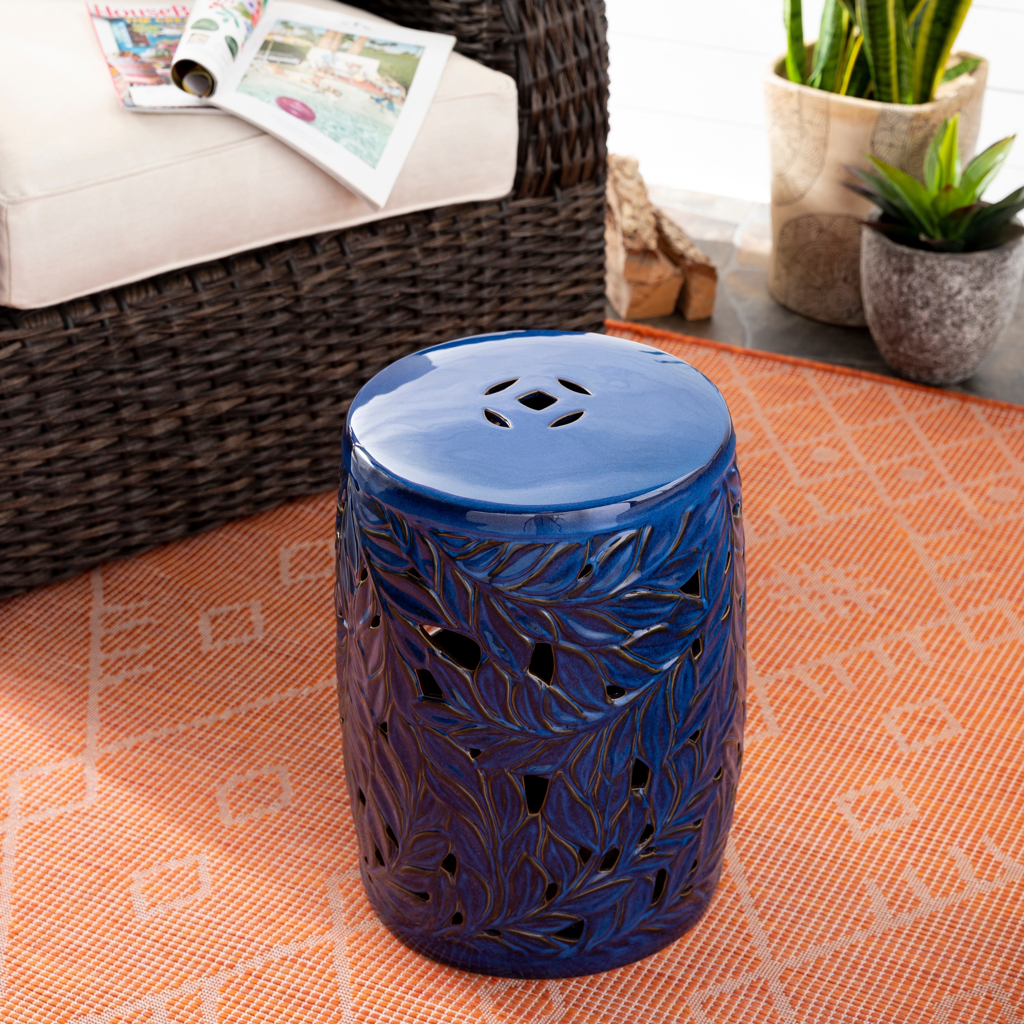Livabliss Mili Tropical Leaves Outdoor Garden Stool